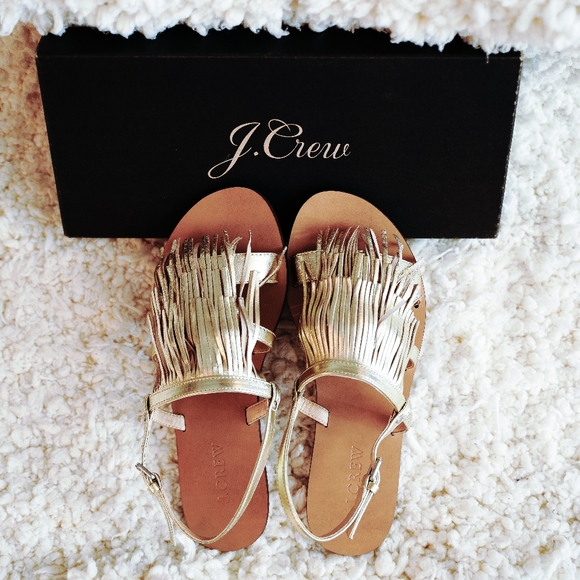 J. Crew Shoes - J.Crew SLINGBACK FRINGE SANDALS - Pale Gold